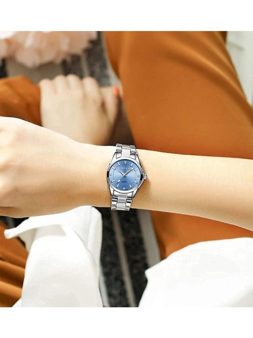 Womens Blue Analog Quartz Silver Stainless Steel Luminous Waterproof Round Watch - Picture 5 of 6